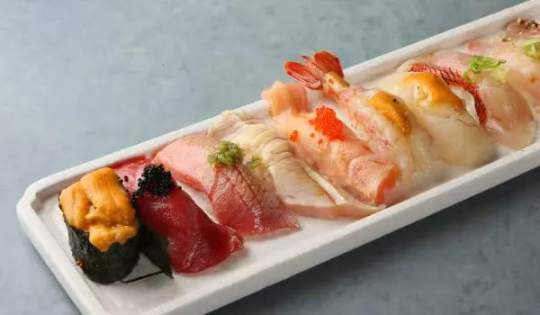 Sushi combo platter at Ultra Sushi restaurant in San Mateo