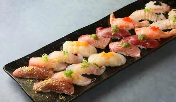 Sushi combo platter at Ultra Sushi restaurant in San Mateo